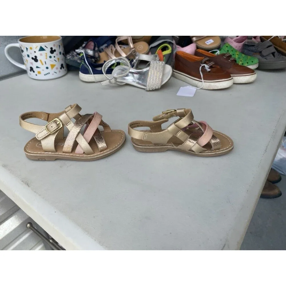 Cat & Jack Toddler Girls Strappy Sandals Size 5 Gold Pink Metallic Cross Strap